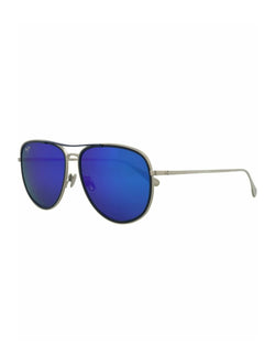 Silver Matte With Dark Navy Rim Frame | Blue Hawaii Lens